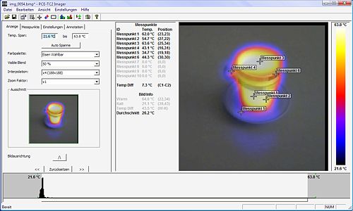 La imagen muestra el software de la visor infrarrojo PCE-TC 2
